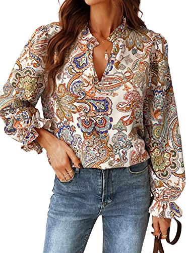 Cupshe Women Long Sleeve Boho Button Down Tops Casual Loose Fit V Neck Paisley Print Blouse Multicoloured #TOP10