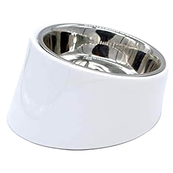 Emiy Pets Tilted Angle No Spill Non-Skid Cat Food Bowl, 15?Slanted Stainless Steel Dog Bowl, Stress Free Food Grade Material Feeder Feeding Bowl with Detachable Melamine Stand Shih Tzu,Flat Faced Do