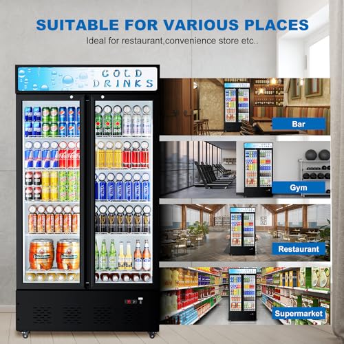 Image of Commercial Display Refrigerator Glass Door 30 cu.ft Commercial Beverage Refrigerators with LED and Shelves for Cafe, Restaurant, Store