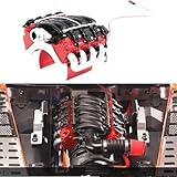 Dantenron 1/10 RC V8 Engine Simulated Radiator Cover with Heatsink & Cooling Fan, RC Motor Heat Dissipation Upgrade Parts, Compatible with 1:10 Crawler Car Traxxas TRX4 Axial SCX10 D90 90047 Red-Black