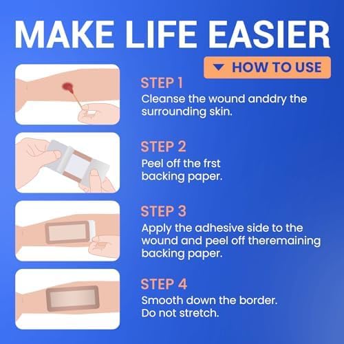 Large Waterproof Bandages 4X12 Silicone Foam Dressing for Sensitive Skin Wound Care, Adhesive Cohesive Pad with Border for First Aid, Post Surgical and Burn, Pressure, Scar Healing (5 PCS) - Image 6