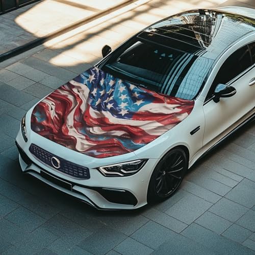 Image of American Flag Print Car Hood Flag Cover - 59x39 in Car Hood Cover for Car Decor,Car Hood Cover Protector for Auto Car Truck Van SUV, Car Accessories