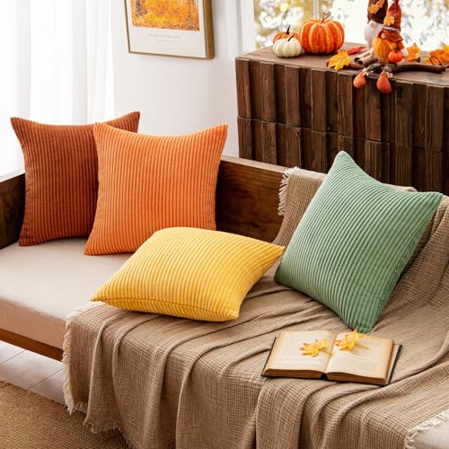 Image of MIULEE Fall Decorative Throw Pillow Covers Yellow Rust Green 20x20