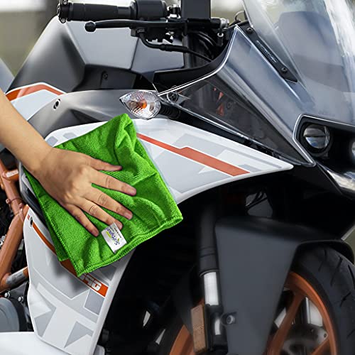 Image of SOFTSPUN Microfiber Cloth - 4 pcs - 30x40 cms - 340 GSM Green - Thick Lint & Streak-Free Multipurpose Cloths - Automotive Microfibre Towels for Car Bike Cleaning Polishing Washing & Detailing