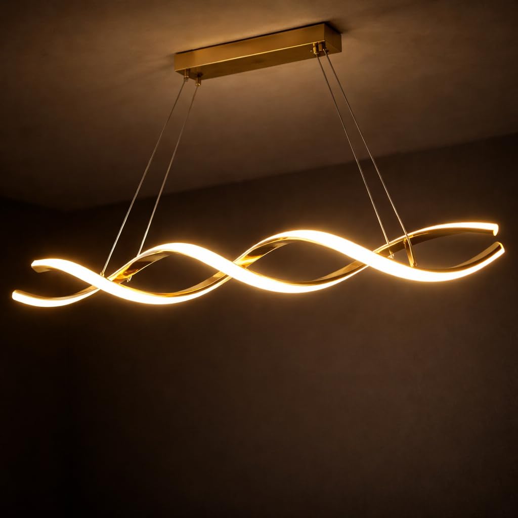 TRIPPING JL75 Gold Wave LED Pendant Light – Modern Curved Hanging Ceiling Lamp with Warm White Light, Premium Metal Finish, Adjustable Suspension for Dining, Living Room & Café Décor-image-27