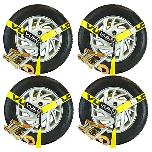 Vulcan Car Tie Down With Snap Hooks - Lasso Style - 2 Inch X 96 Inch - 4 Pack - Classic Yellow - 3,300 Pound Safe Working Load #TOP5