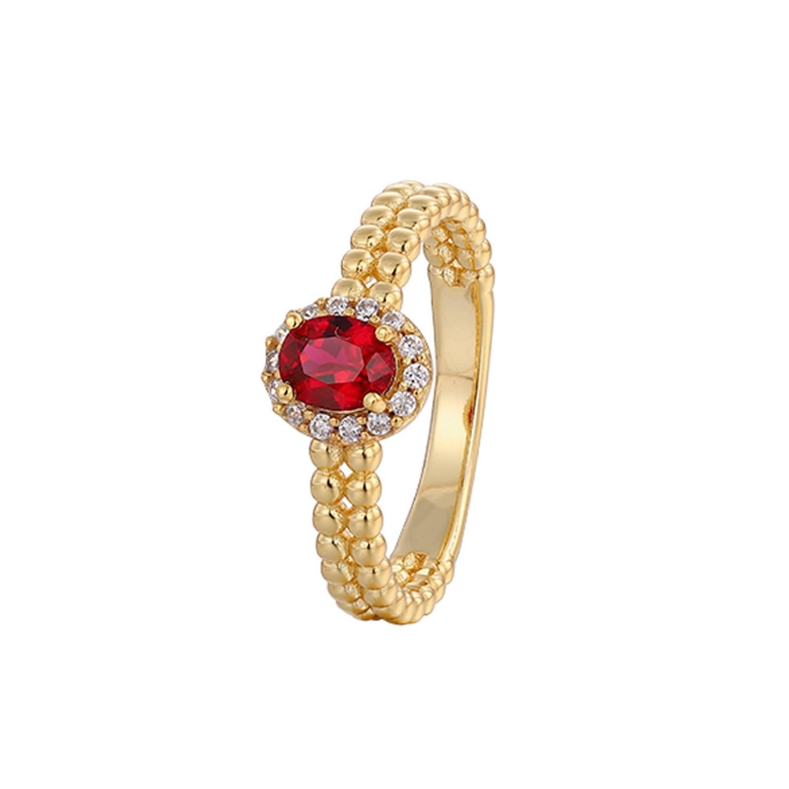 Anillos de Mujer Compromiso Oro 9K / 14K / 18K, 4 Garras Oval con Rubí de 0,5 ct y Moissanita, Anillo de Eternidad Oro Mujer