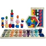 Easy Giggles Montessori Learning Toys Set for Kids - Wooden Stacking Stones, Numbers Learning Board,