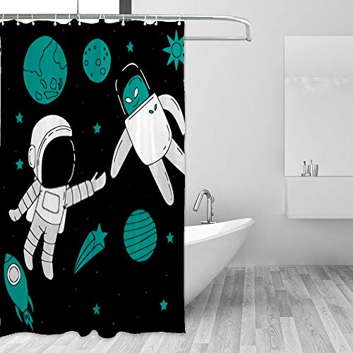 Rideau de douche astronaute et alien en polyester étanche avec crochets de fixation - 5