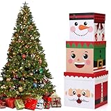 Sinload 3 Pcs Christmas Nesting Gift Boxes Santa Elf Snowman Stackable Boxes Red Green White Christmas Decorative with Lids for Present Wrapping New Year Holiday Xmas Party Supplies