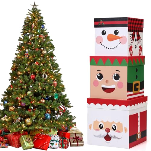 Boîtes cadeaux de Noël empilables Sinload lot de 3 boîtes avec couvercles rouge vert blanc