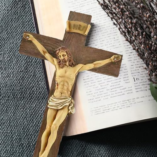 Handmade 9.65" Resin Jesus Wall Cross, Renaissance Collection for Home Decor & Religious Gifts