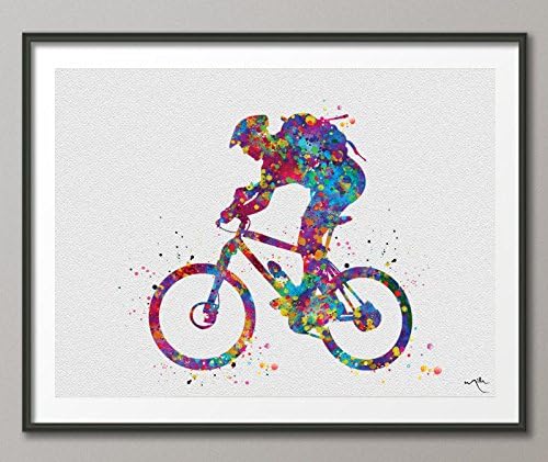 COCOMILLA Mountain Bike Watercolor Print Dirt Bike Mountain Biker Poster Mountain Biking Stunt Racing Bike Mountain Bike Road Bike MTB Wall Art-1088