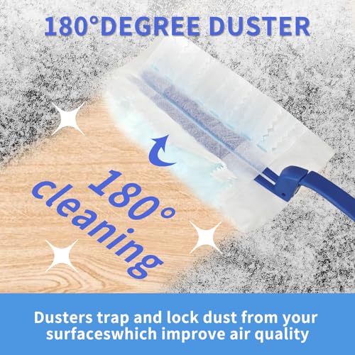 Image of 60 Pcs Blue Duster Refills Static Dust Removal Brush Disposable Replacement Head with 1 Handle for Electronics, Furniture, Blinds, Ceiling Fans