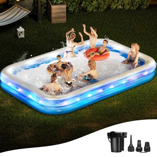 JFHID Large Inflatable Pool with Lights,...