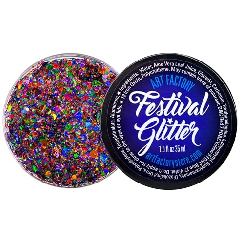 Art Factory Rainbow Pride Chunky Body Glitter Gel Holographic Rainbow Cosmetic Glitter for Face Hair & Body Pride Festival Rave Makeup Long Wear Hair Glitter Paint Party Accessories