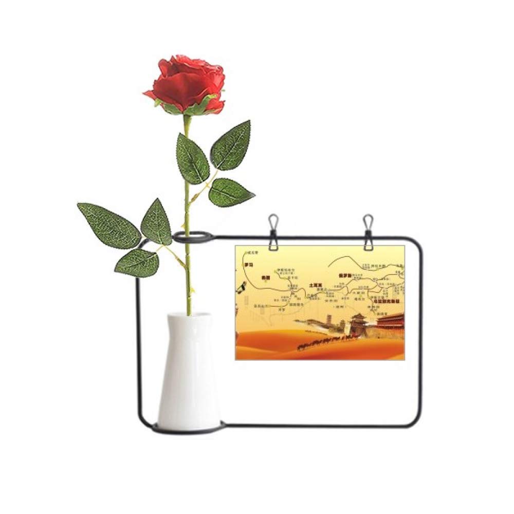 Rose artificielle Landmark Camel Desert Voyage sous verre avec carte de route