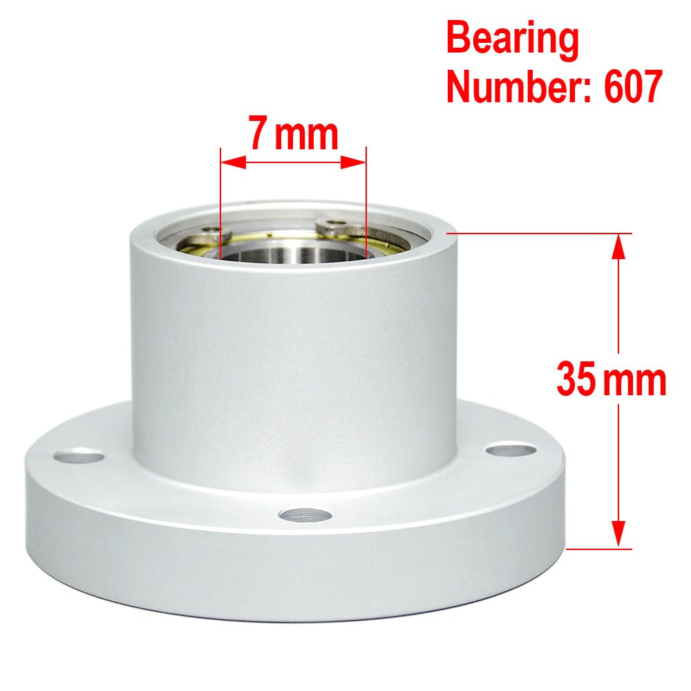 AUZHU- BRR - Metric- Double Bearings with Housing, Aluminium Alloy Round Flange Seat, Configurable Length, Deep Groove Ball Bearings with Retaining Ring Size: D 7 mm, L 35 mm, Bearing No.607