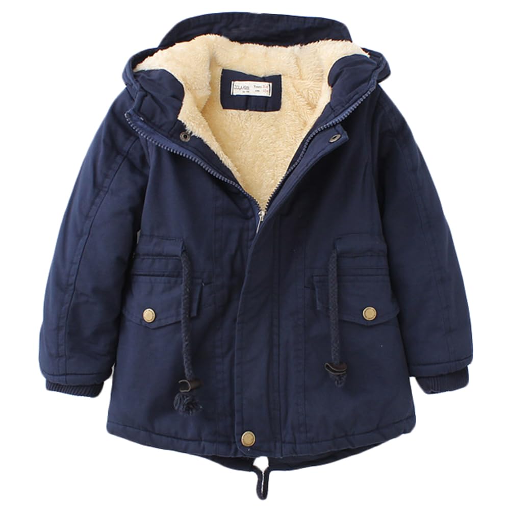 Niños Niñas Parka Invierno Forro Polar Chaqueta con Capucha Cálida Abrigos Casual Chaqueta con Cremallera 3-10 Años