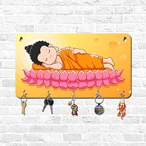 Image of BEE CREATIVE Designer Colorful Wooden Key Holder for Home Decor Stylish | Key Holder for Home | Key Stand with 5 Hooks (Sleeping Buddha)
