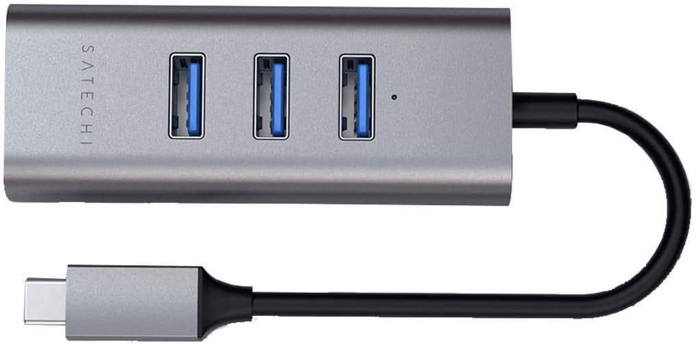 Satechi USB C Hub Adapter, USB C Adapter with 3 USB-A 3.0 Ports and Ethernet Port, for MacBook Air/Pro M5/M4, Dell, HP, Surface, Lenovo, iPad, iPhone 17 - Space Gray