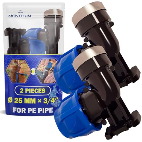 2 Piezas Racor Ø 25 mm x 3/4″ de Codo 90° con Soporte de Pared y Rosca Hembra Reforzada con Anillo de Acero Galvanizado de Polipropileno PP para Conectar Tubo Polietileno PE - MONTERAL