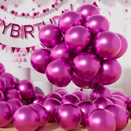 Image of AULE Party Balloons 50 Pcs 12 inch Hot Pink Metallic Chrome Helium Shiny Latex Thicken Balloon Perfect Decoration for Wedding Birthday Baby Shower Graduation Christmas Carnival