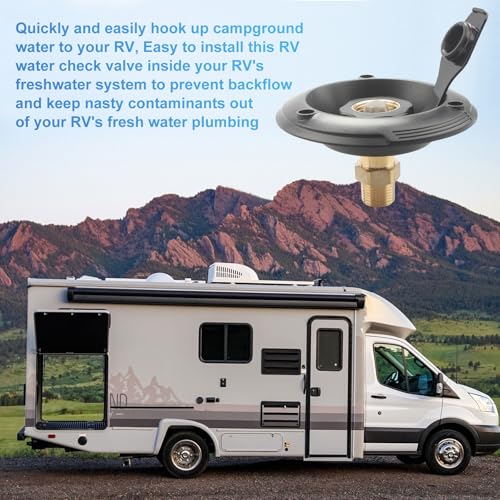 Image of RV City Water Inlet Replacement with Check Valve - 3 /4 inch NH Female to 1 /2 inch NPT Male Black Flange - City Water Connection Fill Dish for Camper, Trailer, Marine & Motorhome Plumbing