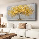 Yellow Abstract Ginkgo Tree Picture Print Canvas Wall Art Living Room Dining Room Office Study Bedroom Wall Decor Wall Art Prints Modern Style Artwork Waterproof Ready to Hang - 20x40 Inch
