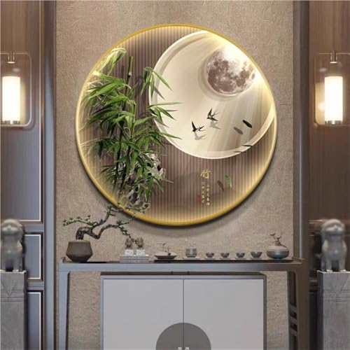 WJFTODAY Cuadro Decorativo de Pared con visión 3D y Luces para Sala de Estar y Entrada (mCuadro Decorativo de Pared con visión 3D y Luces para Sala de Estar y Entrada (Marco Dorado B, 50 x 50 cm)