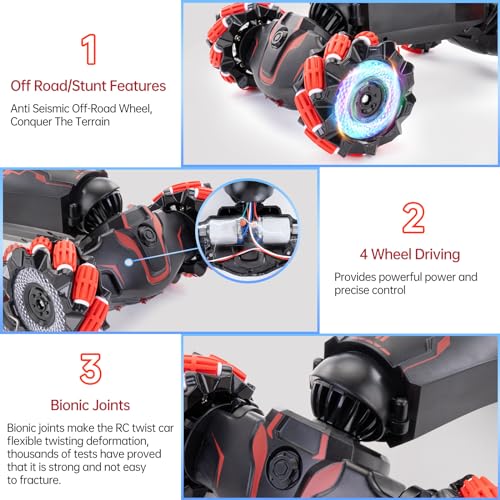 WJWMIRC Gesture Sensing RC Stunt Car, 4WD Remote Control Car 360° Rotate Transform Off-Road Drift RC Cars with Cool Lights Music, Ideal Presents for 5-13 Boys Girls for Birthday (Red) by WJWMIRC - Image 6