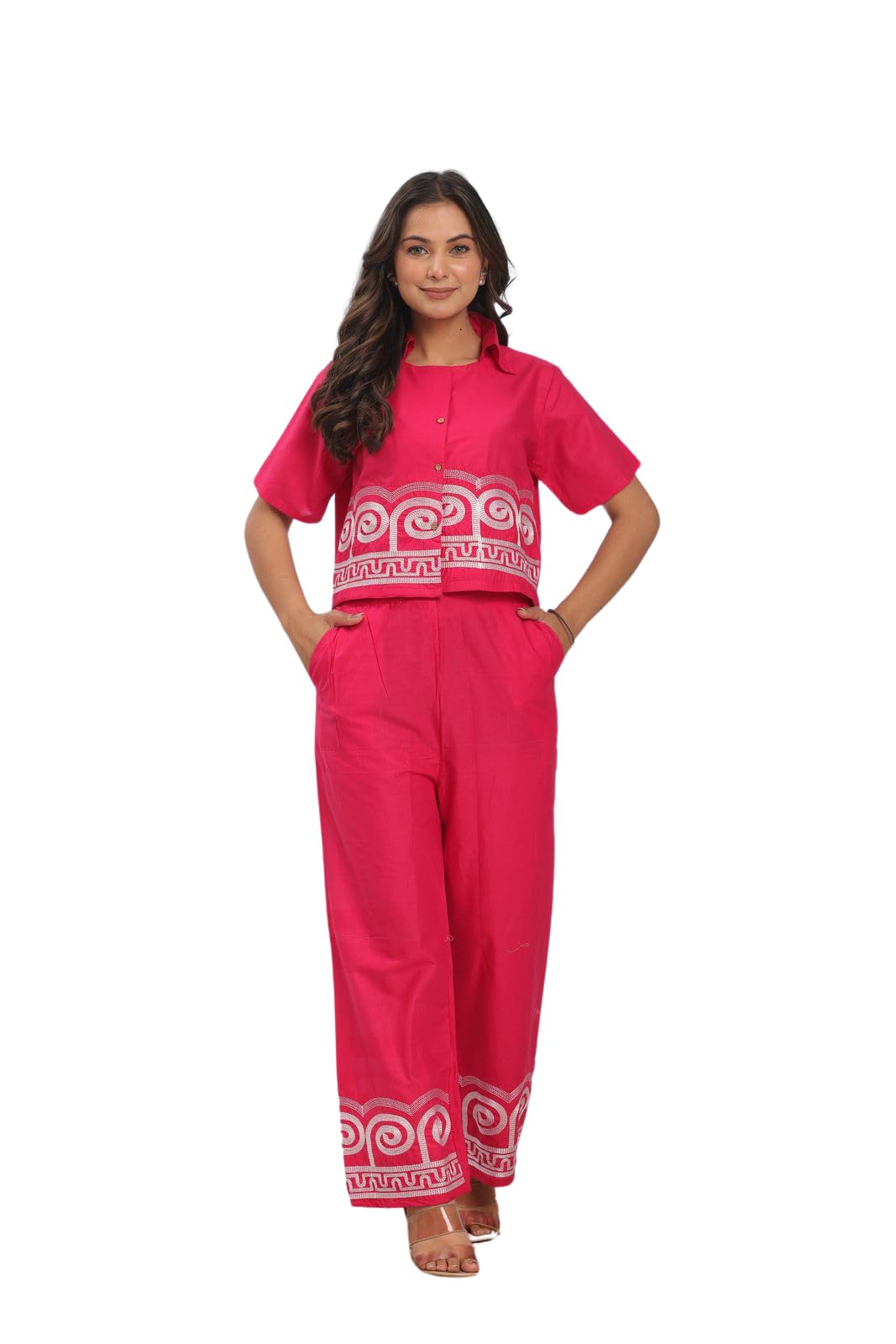 sanatan craft Women's Cotton Embroidered Crop top Co-Ord Set Coordinate Set Summer Wear Printed Crop Top with Pant Set-picture-34