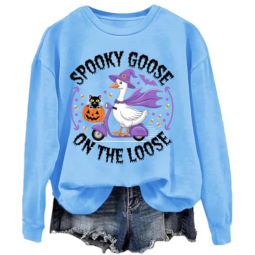 Spooky Goose On The Loose Sweatshirt Halloween Goose Sweatshirt & Hoodie Graphic Pullover Top