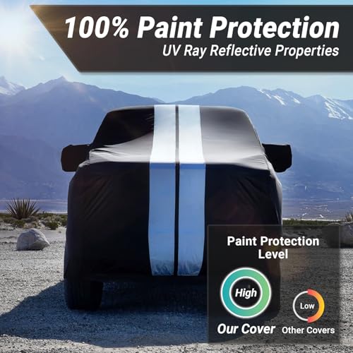 Image of iCarCover Premium Truck Cover for 1999-2026 GMC Sierra 1500 Double /Extended Cab, 6.5 ft. Regular Bed w /Trailer Mirror Pocket Heavy Duty Waterproof Custom Exterior Protection (Stripe - Black /Gray)