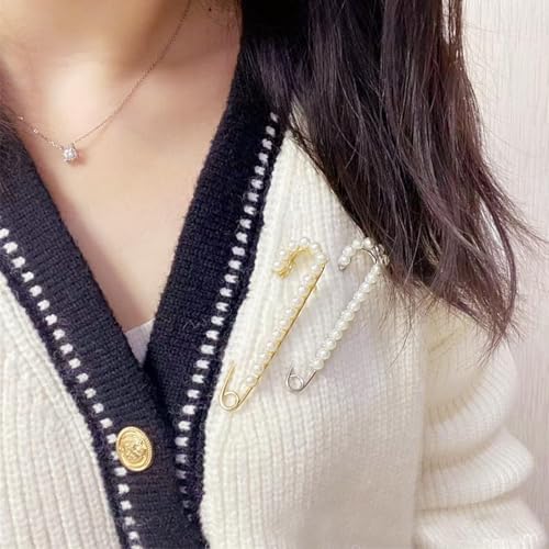 Image of 15PCS Pearl Brooch Safety Pins, Pant Waist Tightener Sharp Pins for Sweater Shawl Collar Dress Cardigan Shirt Jeans Clothes Accessories Decoration for Women