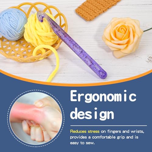 Image of Large Crochet Hooks, 15mm Large Crochet Needles, Huge Crochet Hooks, Colorful Transparent Crystal Crochet Hook for Crocheting Yarn, Chunky Yarn, DIY Crafts (Purple)