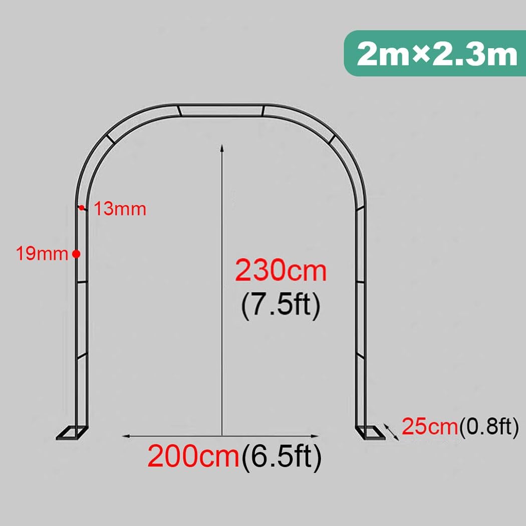 Metalowa kratka ogrodowa do roślin pnących, 19 mm, łuk wewnętrzny/zewnętrzny, DIY, wsparcie roślin na wesela i ceremonie, 2 m x 2,3 m, czarna, idealna do dekoracji ogrodu