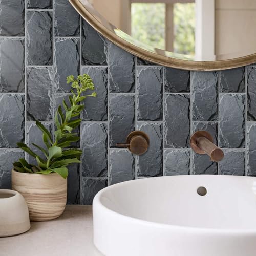 Azulejos Adhesivos Cocina Ladrillo Gris Vinilo Adhesivo Pared Pvc Azulejos Adhesivos Baño Impermeable Revestimiento Pared Pvc Duradero Vinilo Cocina Baldosas Adhesivas Pared 10.16x20.32cm/48 pcs