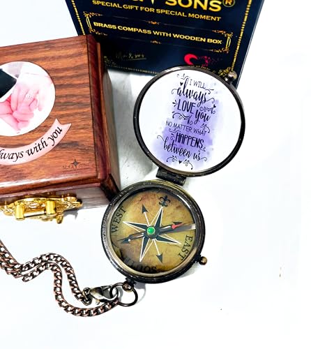 Brújula con caja de madera y candado, regalo romántico miniatura 2
