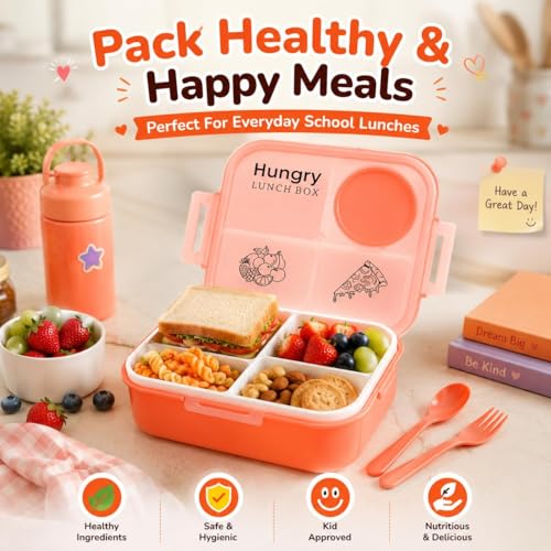 Image of Premium Insulated Lunch Box for Office & School | Leakproof Tiffin Box with Airtight Lid | Food Grade BPA Free Container | Keeps Food Fresh Hot & Cold | Portable Lunch Box for Men Women (Orange)