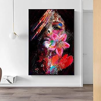 Amazon.co.jp: 抽象的な女性の顔のキャンバスの絵画インテリアポップ