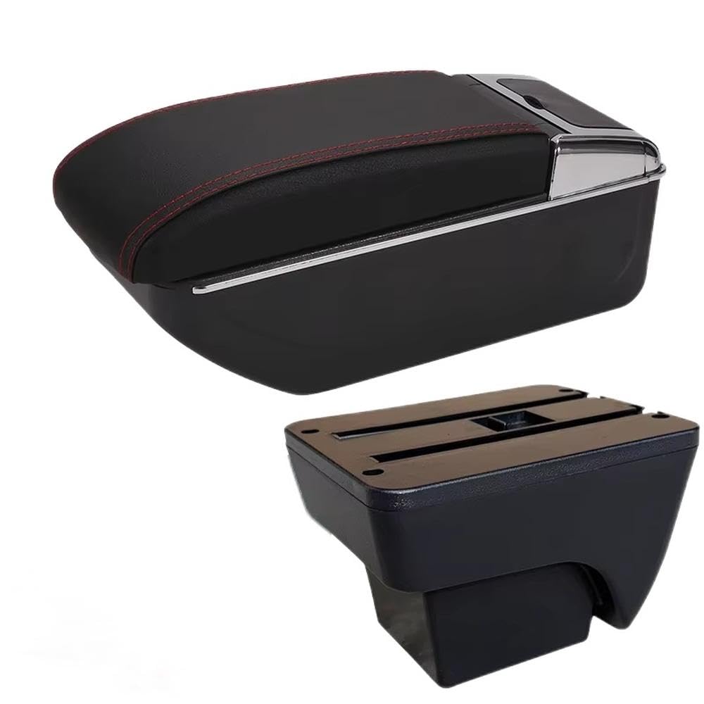 FSOZDBBPL For Seat Arona For Ibiza 6L 6J 2017-2025 Car Armrest Box Auto Storage Box Retrofit Interior Accessories Interior Parts(D1 Black red No USB)