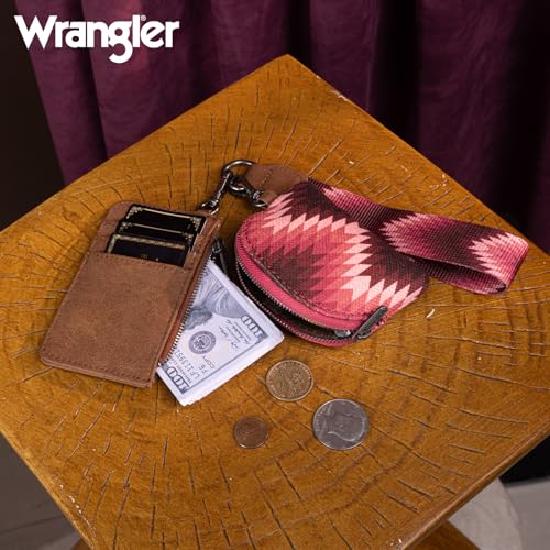 Image of Montana West Wrangler Aztec Keychain Wristlet Wallets for Women Western Dual Pouch Wristlet Credit Card Holder Wallet with Zipper Pocket WG2211-W0051DPK