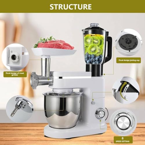 3-in-1 Multifunctional Stand Mixer Food Mixers 6-Speed Electric Stand Mixer with Dough Hook, Meat Grinder & Juicer - 6L Stainless Steel Bowl Included for Baking - Image 4