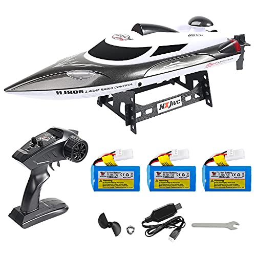 RC Boats with 3 Batteries High Speed(21.7MPH+) Electronic Remote Control Boat Lakes Pool Race Toys for Adults & Children Color Black