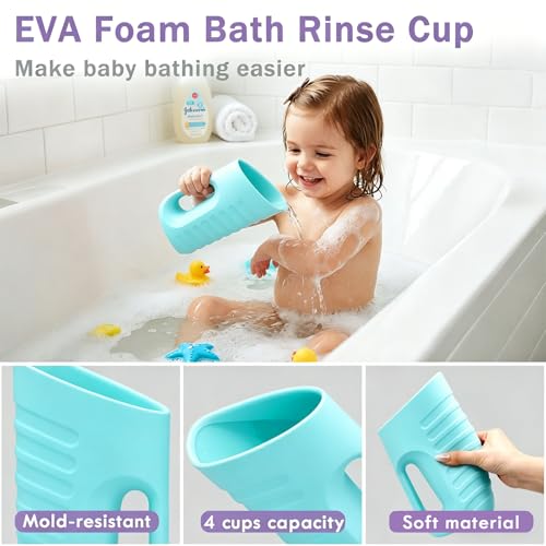 Image of Babylush Baby Bath Rinse Cup & Rinser - 1000ml Soft EVA, 0.3lb Lightweight, BPA-Free Bath Water Pourer, Baby Bath Pitcher, Shower Cup for Kids (Blue)