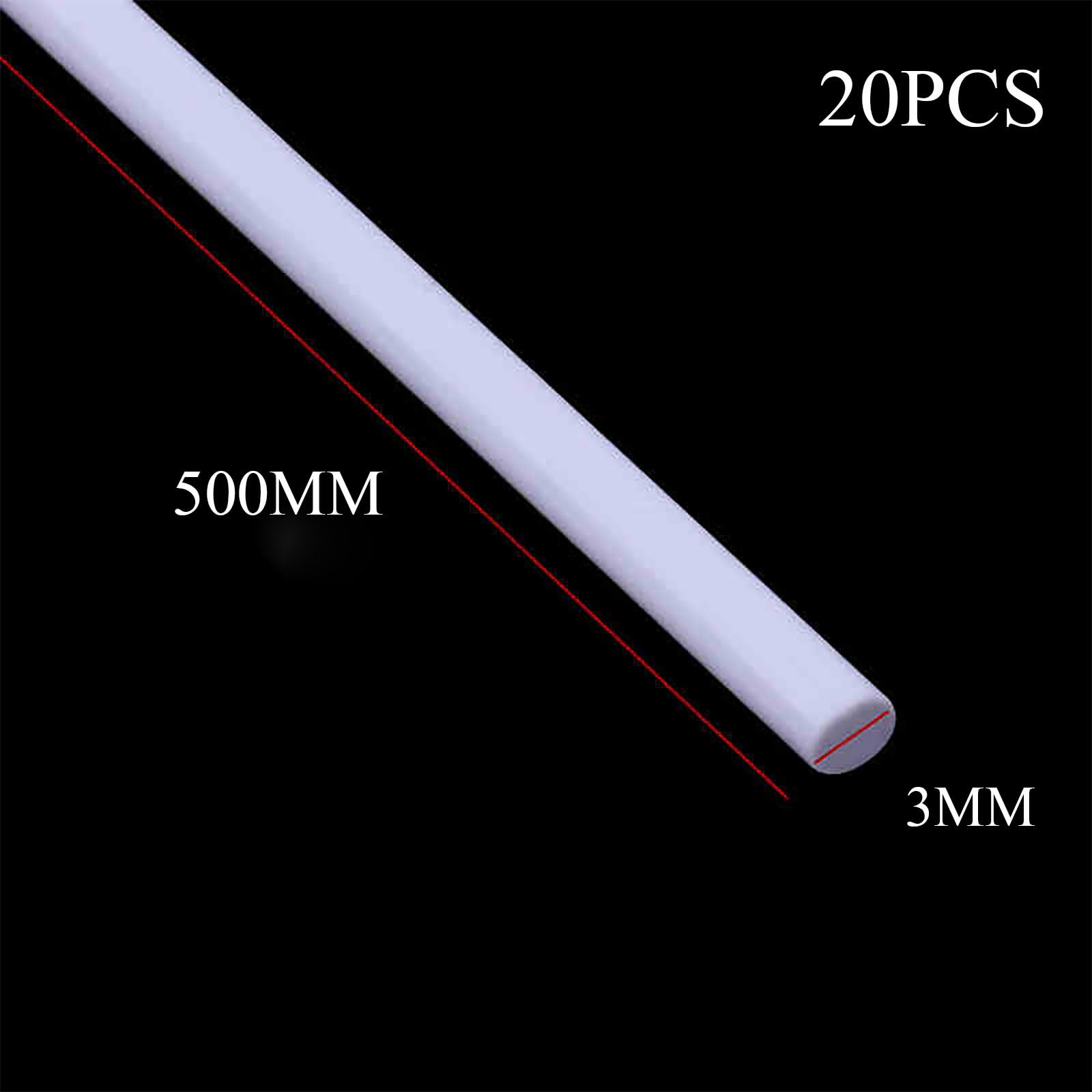 COYOUCO 20Pcs White Plastic Rods, Dia 3/4/5Mm Length 500Mm ABS Round Stick Solid Bar for DIY Toys, Building Model Making,3mm