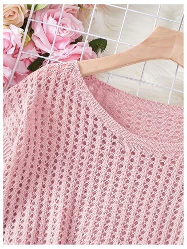 Image of Verdusa Women's Hollow Out Sheer Knit Top Dolman Sleeve Pullover Cover Up