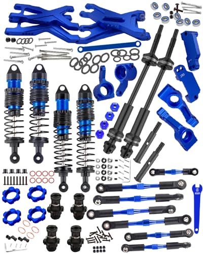 hopsupRC Upgrades Part for 1/10 Stampede/Rustler 2WD,Drive Shaft CVD&RC Shocks&Adjustable Turnbuckles Camber Links&A Arm&Caster Block&Steering Blocks&Rear Stub Axle Carriers,Wheel Hex&Hex Hub,Blue