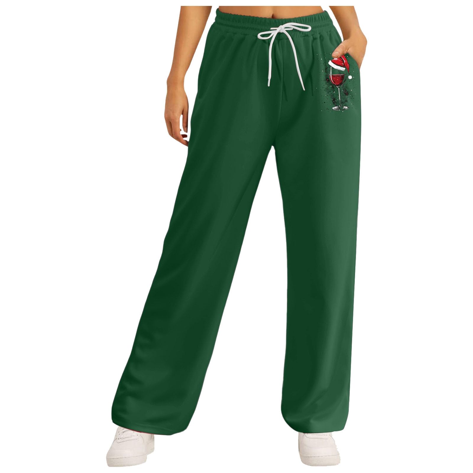 Pantalon coupe ample droite classique avec imprimé Noël et taille élastique souple